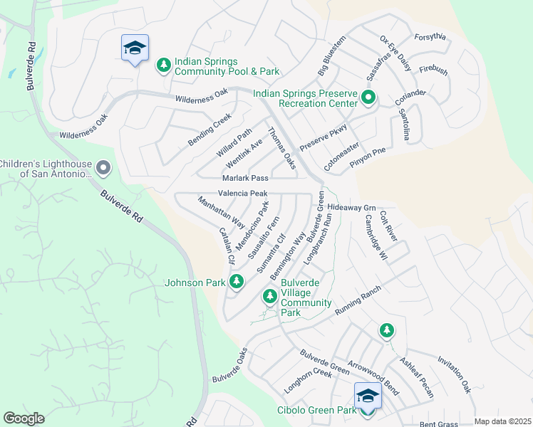 map of restaurants, bars, coffee shops, grocery stores, and more near 3630 Mendocino Park in San Antonio