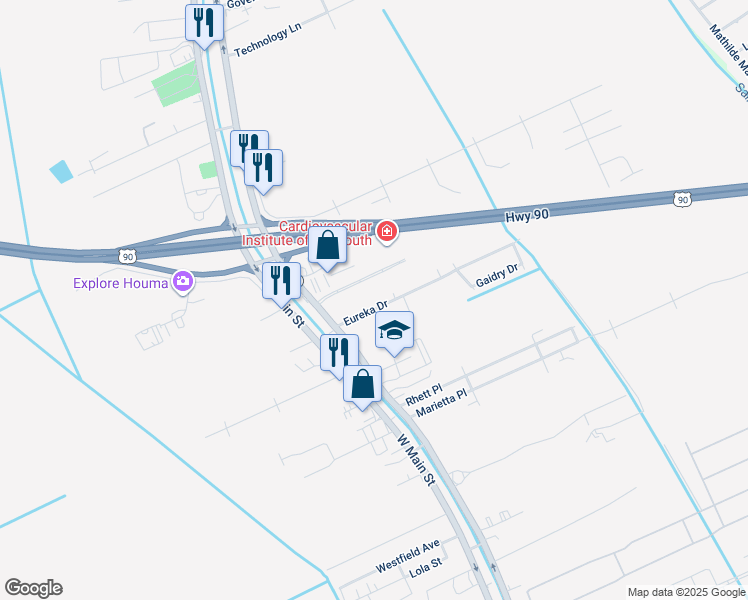 map of restaurants, bars, coffee shops, grocery stores, and more near 147 Eureka Drive in Gray