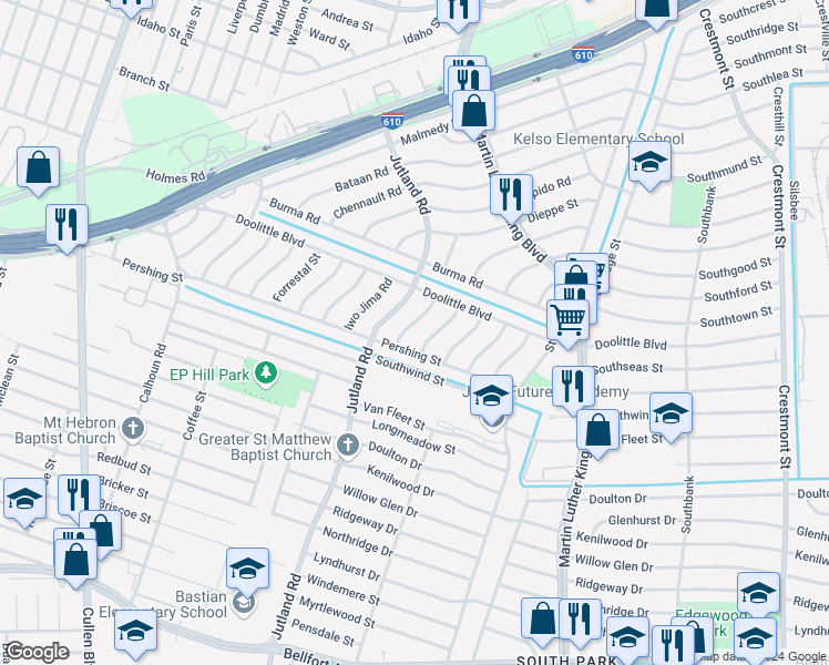 map of restaurants, bars, coffee shops, grocery stores, and more near 7339 Krueger Road in Houston