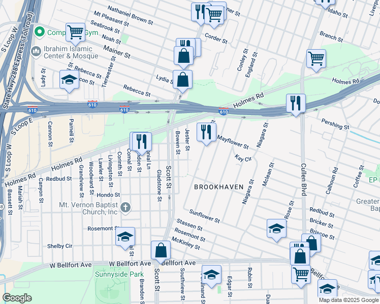 map of restaurants, bars, coffee shops, grocery stores, and more near 7811 Jester Street in Houston