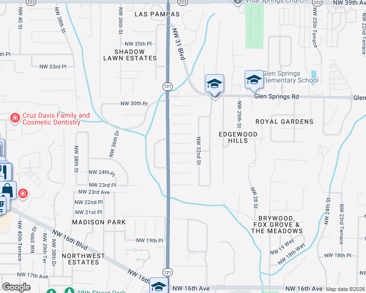 map of restaurants, bars, coffee shops, grocery stores, and more near 3301 Northwest 28th Avenue in Gainesville