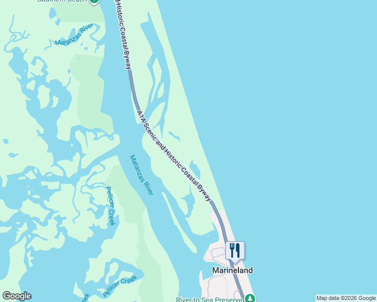 map of restaurants, bars, coffee shops, grocery stores, and more near 9413 Old A1A in St. Augustine