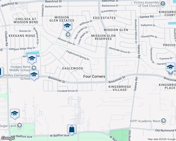 map of restaurants, bars, coffee shops, grocery stores, and more near 9539 Lasbury Drive in Houston