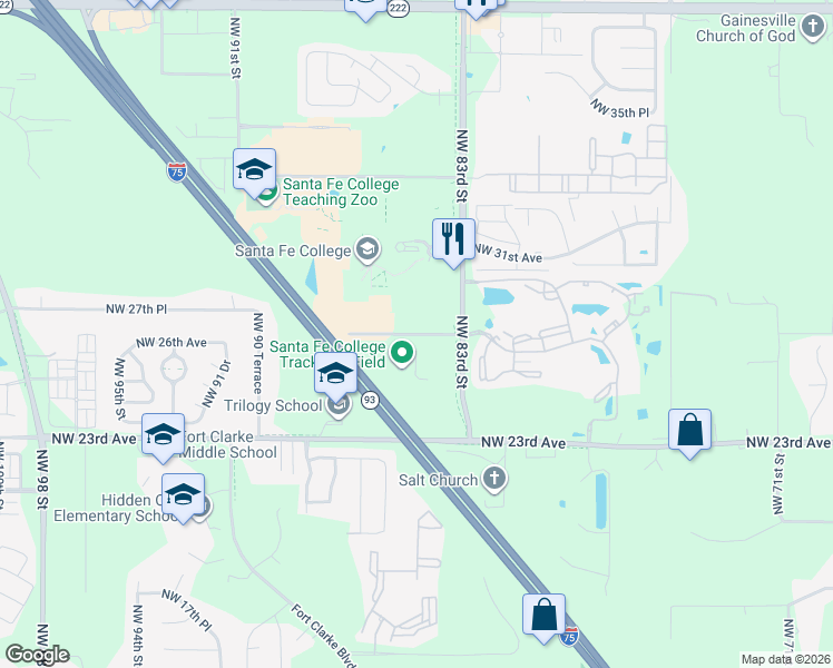 map of restaurants, bars, coffee shops, grocery stores, and more near 32606 Northwest Gainesville Road in Reddick