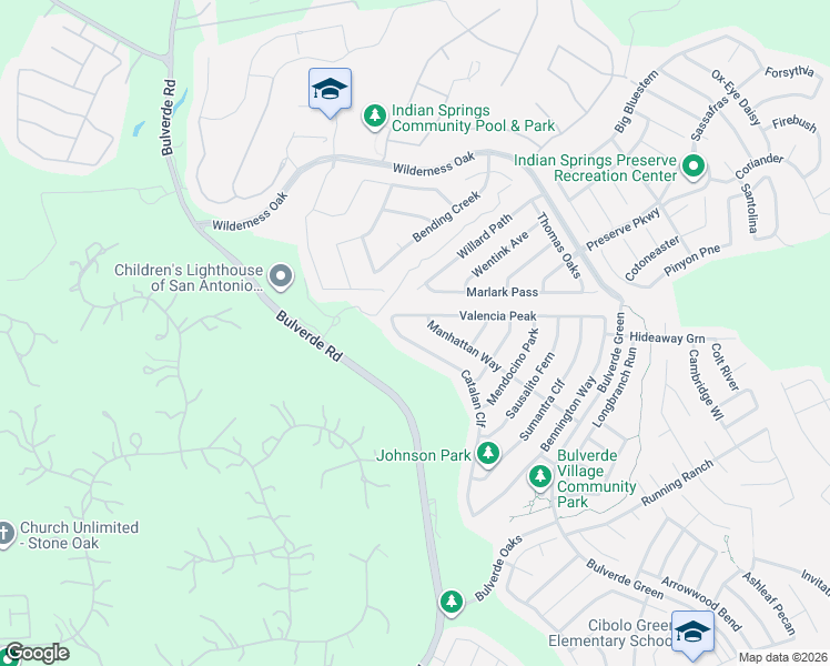 map of restaurants, bars, coffee shops, grocery stores, and more near 25110 Catalan Cliff in San Antonio