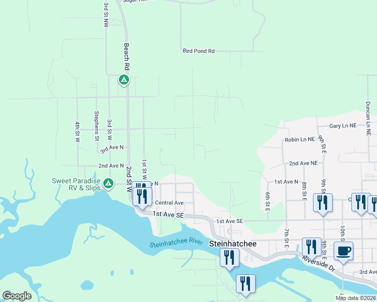 map of restaurants, bars, coffee shops, grocery stores, and more near 2nd Street East in Steinhatchee