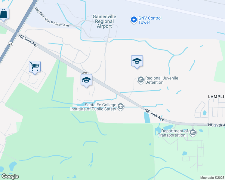map of restaurants, bars, coffee shops, grocery stores, and more near Northeast 39th Avenue in Gainesville