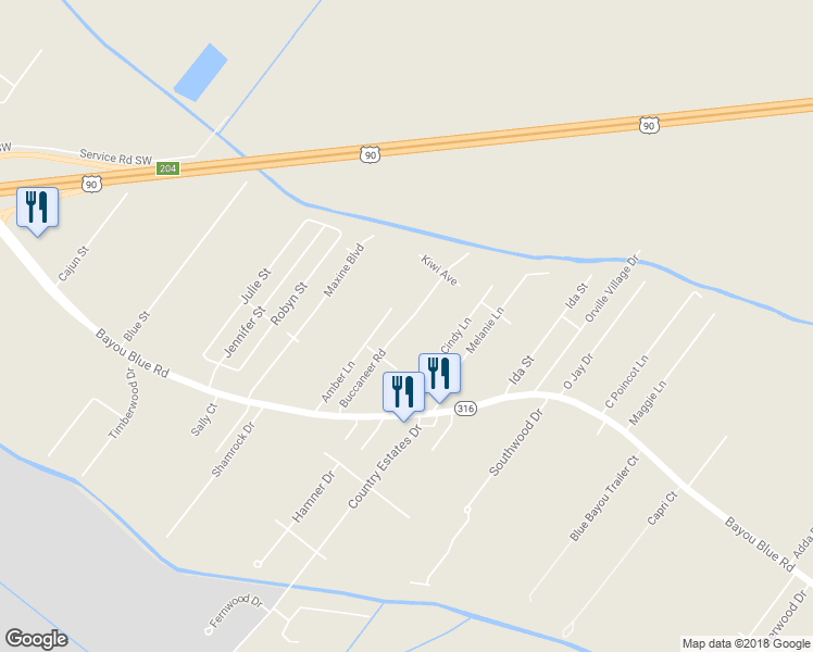 map of restaurants, bars, coffee shops, grocery stores, and more near 236 Buccaneer Road in Houma