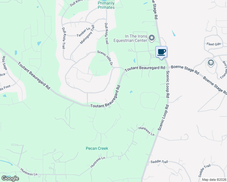 map of restaurants, bars, coffee shops, grocery stores, and more near 25033 Toutant Beauregard Road in San Antonio