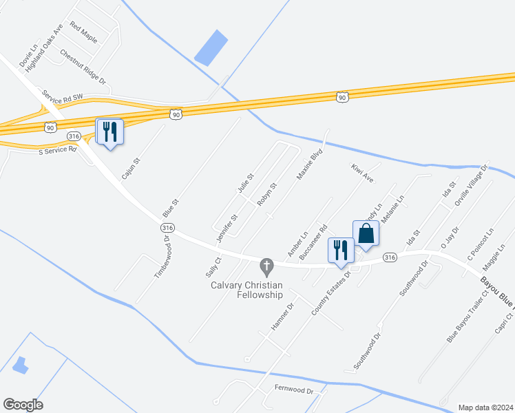 map of restaurants, bars, coffee shops, grocery stores, and more near Robyn Street in Gray