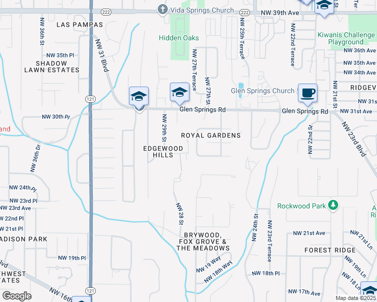map of restaurants, bars, coffee shops, grocery stores, and more near 2925 Northwest 28th Terrace in Gainesville