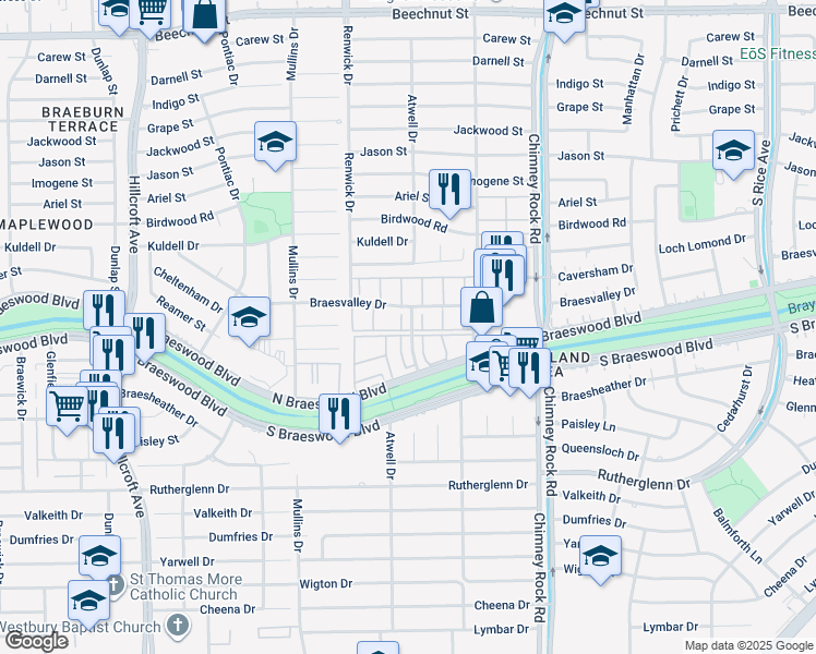 map of restaurants, bars, coffee shops, grocery stores, and more near in Houston