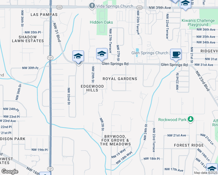 map of restaurants, bars, coffee shops, grocery stores, and more near 2830 Northwest 27th Terrace in Gainesville