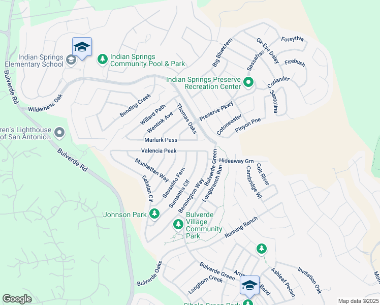 map of restaurants, bars, coffee shops, grocery stores, and more near 3622 Marlark Pass in San Antonio