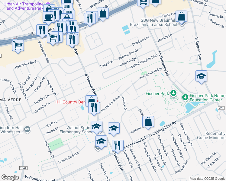map of restaurants, bars, coffee shops, grocery stores, and more near 962 Parkdale Drive in New Braunfels