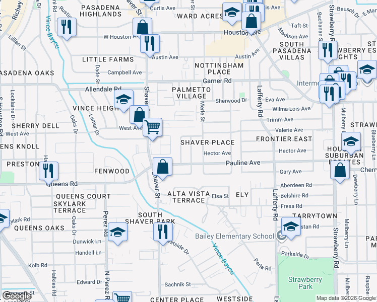 map of restaurants, bars, coffee shops, grocery stores, and more near 2205 View Street in Pasadena