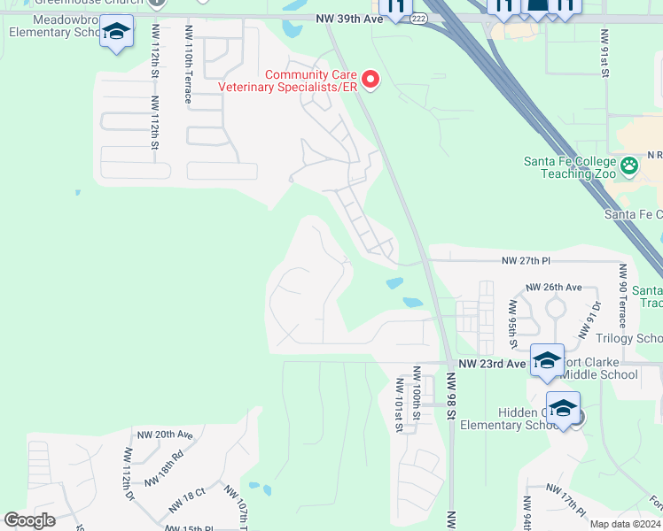 map of restaurants, bars, coffee shops, grocery stores, and more near 2731 Northwest 104th Court in Gainesville