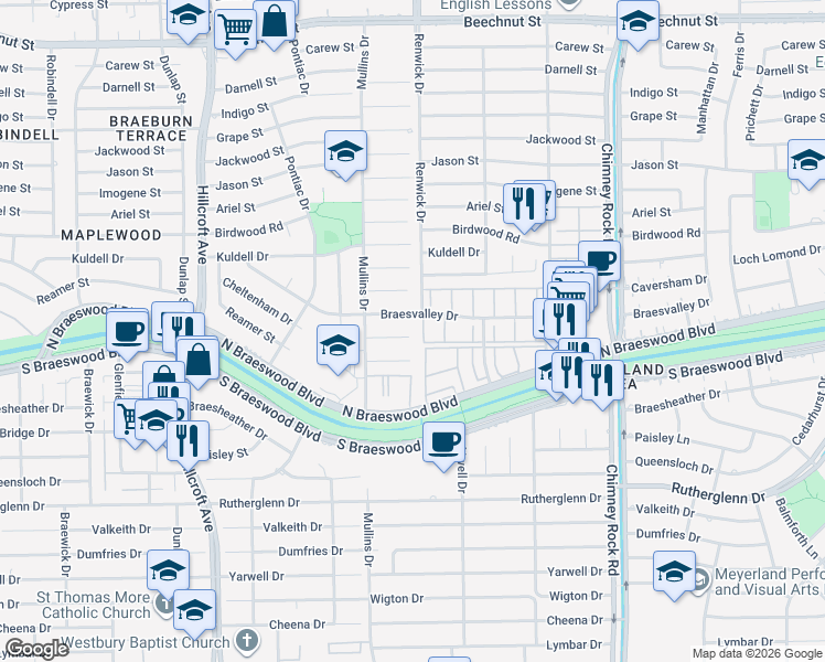 map of restaurants, bars, coffee shops, grocery stores, and more near in Houston