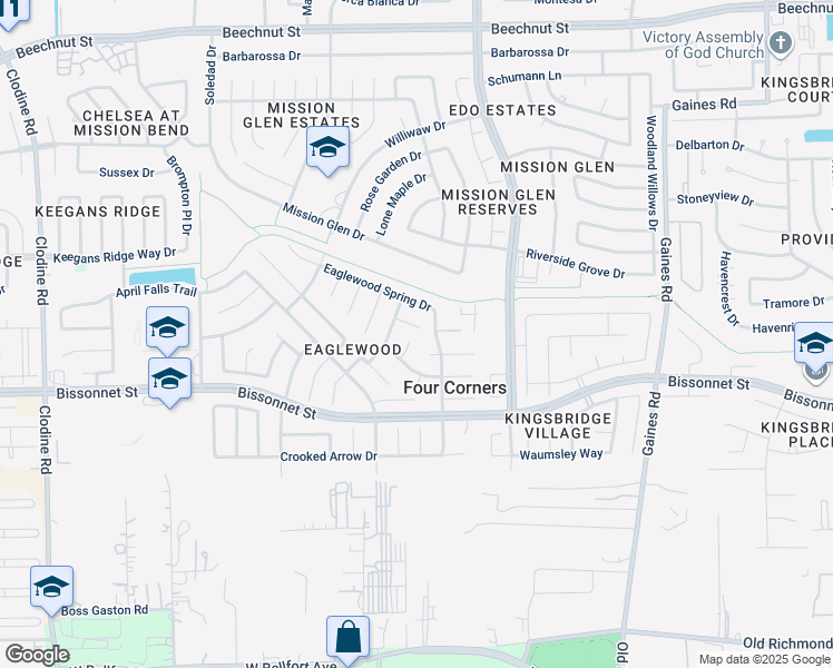 map of restaurants, bars, coffee shops, grocery stores, and more near 9425 Talon Crest Court in Houston