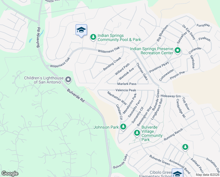 map of restaurants, bars, coffee shops, grocery stores, and more near 3611 Valencia Peak in San Antonio