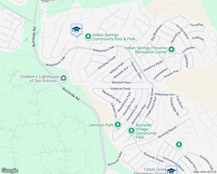 map of restaurants, bars, coffee shops, grocery stores, and more near 3326 Marlark Pass in San Antonio