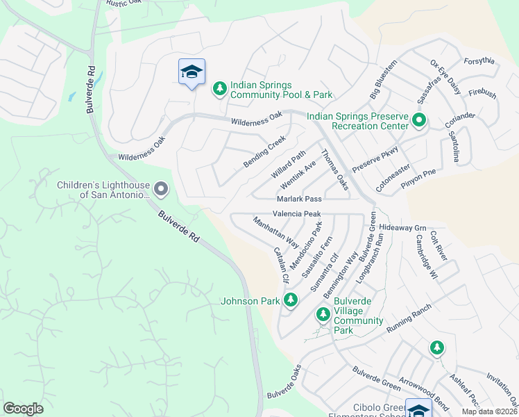 map of restaurants, bars, coffee shops, grocery stores, and more near 3611 Valencia Peak in San Antonio