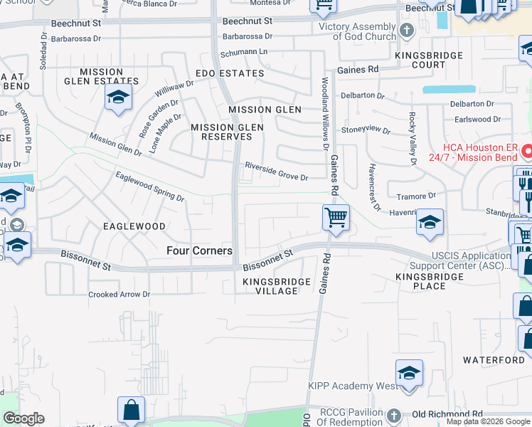 map of restaurants, bars, coffee shops, grocery stores, and more near 15335 Lynford Crest Drive in Houston
