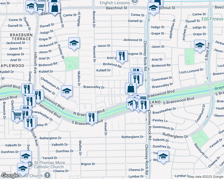 map of restaurants, bars, coffee shops, grocery stores, and more near in Houston