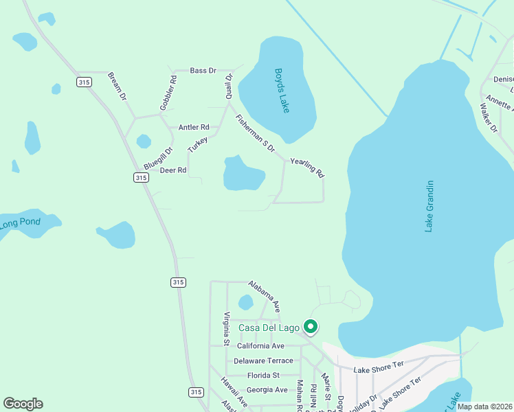 map of restaurants, bars, coffee shops, grocery stores, and more near 129 Sportsman South Drive in Interlachen
