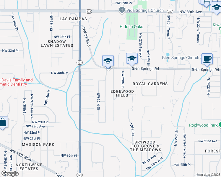 map of restaurants, bars, coffee shops, grocery stores, and more near 2806 Northwest 30th Terrace in Gainesville