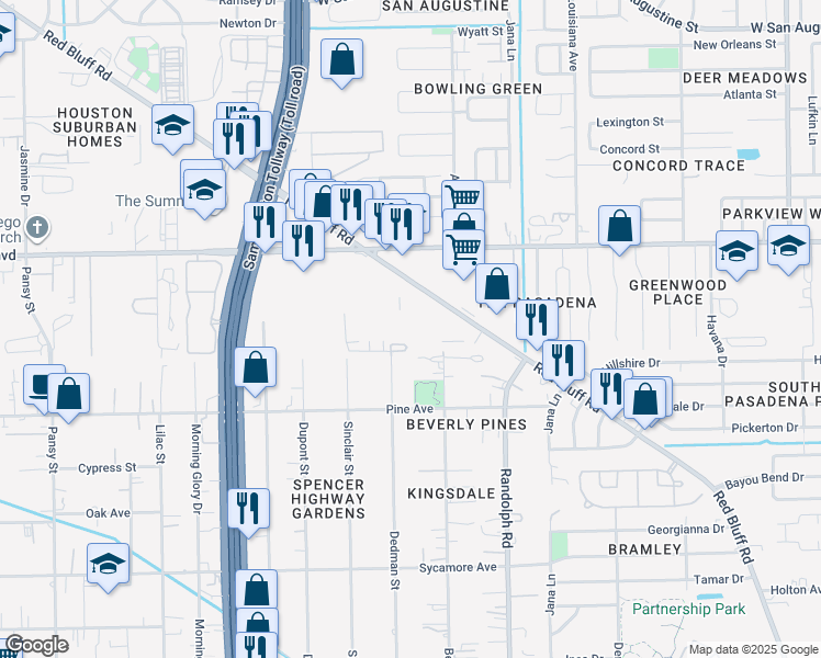 map of restaurants, bars, coffee shops, grocery stores, and more near 4048 Red Bluff Road in Pasadena