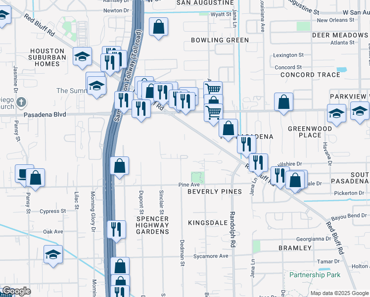 map of restaurants, bars, coffee shops, grocery stores, and more near 4048 Red Bluff Road in Pasadena