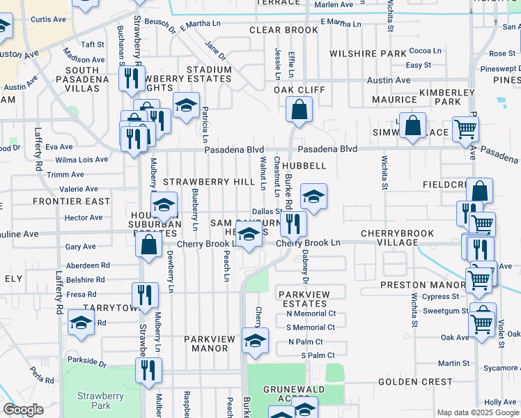 map of restaurants, bars, coffee shops, grocery stores, and more near 2210 Walnut Lane in Pasadena