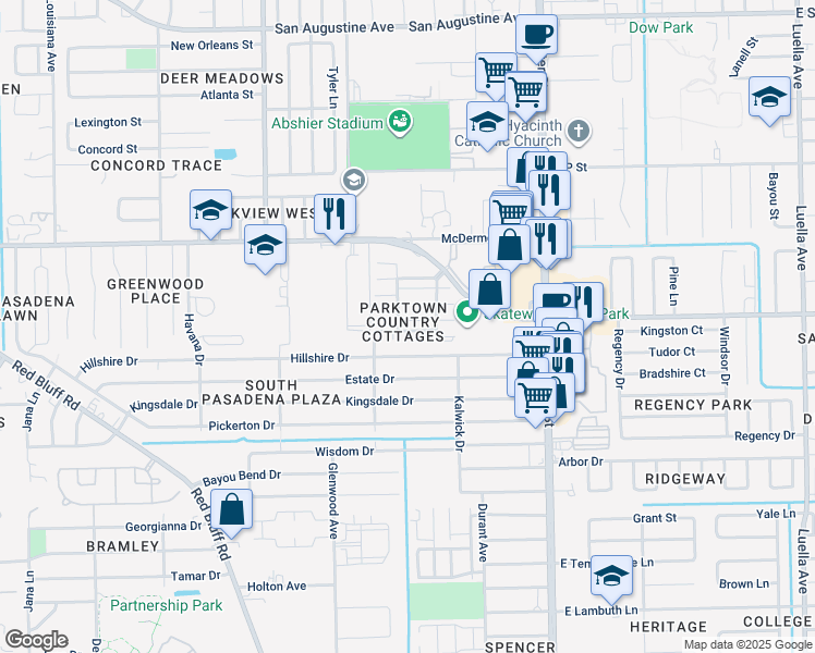 map of restaurants, bars, coffee shops, grocery stores, and more near 567 South Parktown Drive in Deer Park