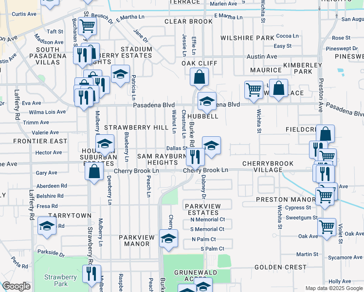 map of restaurants, bars, coffee shops, grocery stores, and more near 2210 Walnut Lane in Pasadena