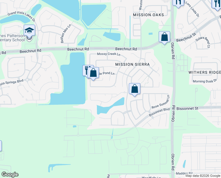 map of restaurants, bars, coffee shops, grocery stores, and more near 18007 Cimmaron Oak Ln in Richmond