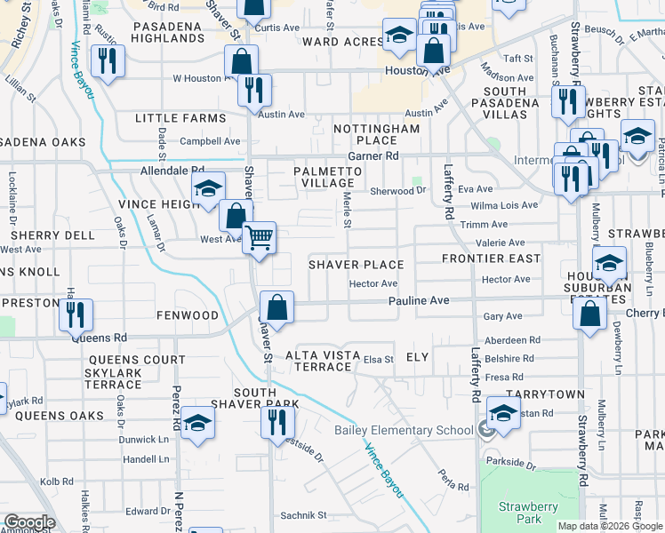map of restaurants, bars, coffee shops, grocery stores, and more near 2205 View Street in Pasadena