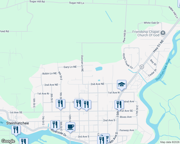 map of restaurants, bars, coffee shops, grocery stores, and more near 1122 Stark Lane in Steinhatchee