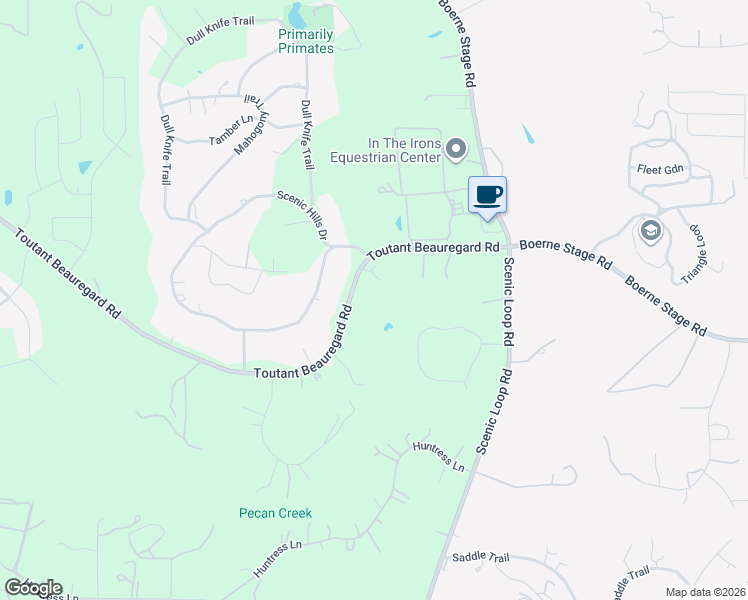 map of restaurants, bars, coffee shops, grocery stores, and more near 25035 Toutant Beauregard Road in San Antonio