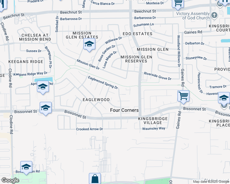 map of restaurants, bars, coffee shops, grocery stores, and more near 9425 Talon Crest Court in Houston
