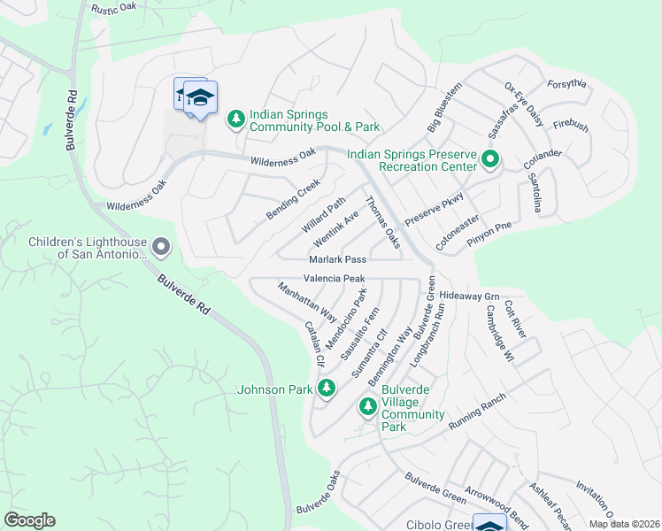 map of restaurants, bars, coffee shops, grocery stores, and more near 3422 Marlark Pass in San Antonio