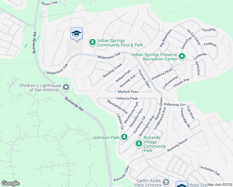 map of restaurants, bars, coffee shops, grocery stores, and more near 3326 Marlark Pass in San Antonio