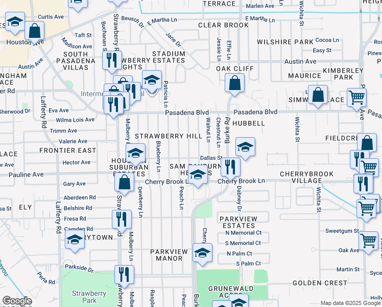 map of restaurants, bars, coffee shops, grocery stores, and more near 2207 Hickory Lane in Pasadena
