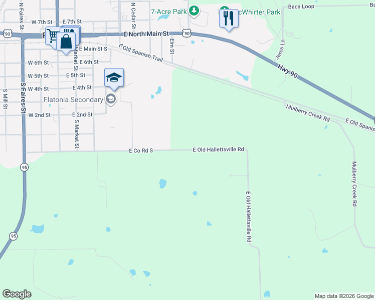 map of restaurants, bars, coffee shops, grocery stores, and more near East Old Hallettsville Road in Flatonia