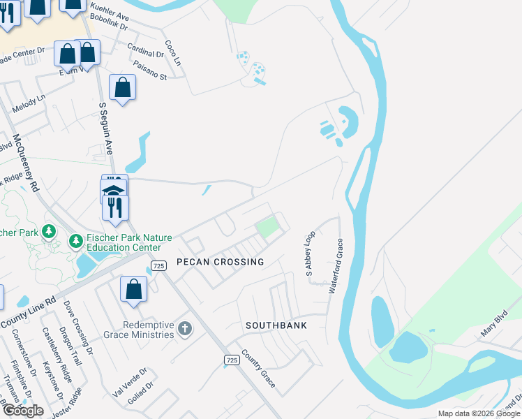 map of restaurants, bars, coffee shops, grocery stores, and more near 504 Pecan Farms in New Braunfels