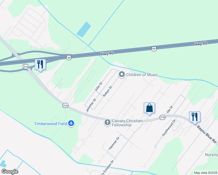 map of restaurants, bars, coffee shops, grocery stores, and more near Robyn St in Gray