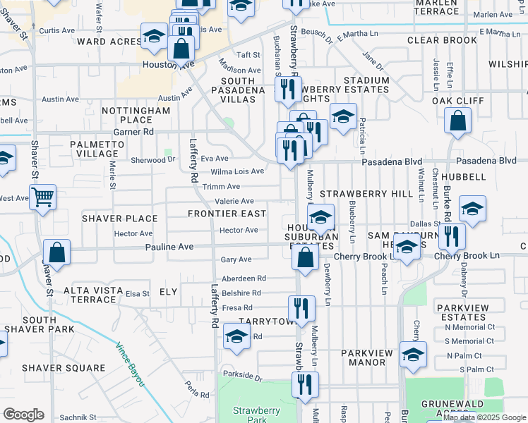map of restaurants, bars, coffee shops, grocery stores, and more near 2207 Embe Street in Pasadena