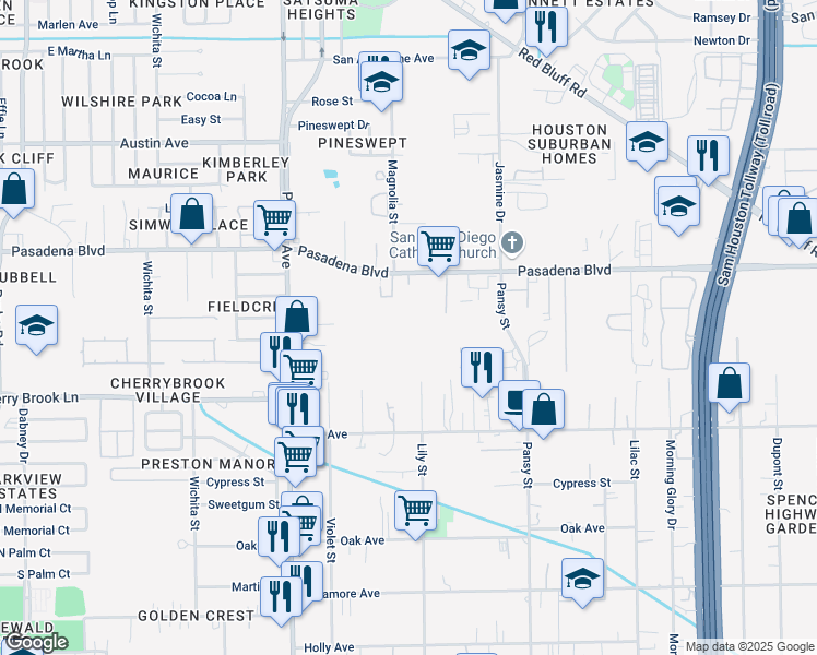 map of restaurants, bars, coffee shops, grocery stores, and more near 3222 Pasadena Boulevard in Pasadena