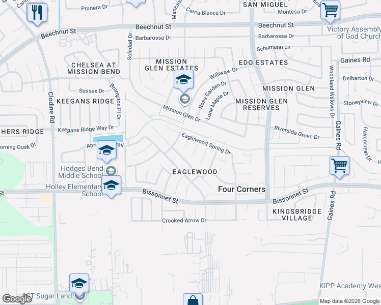 map of restaurants, bars, coffee shops, grocery stores, and more near 9339 Floral Crest Drive in Houston