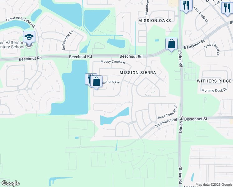 map of restaurants, bars, coffee shops, grocery stores, and more near 18007 Cimmaron Oak Lane in Richmond